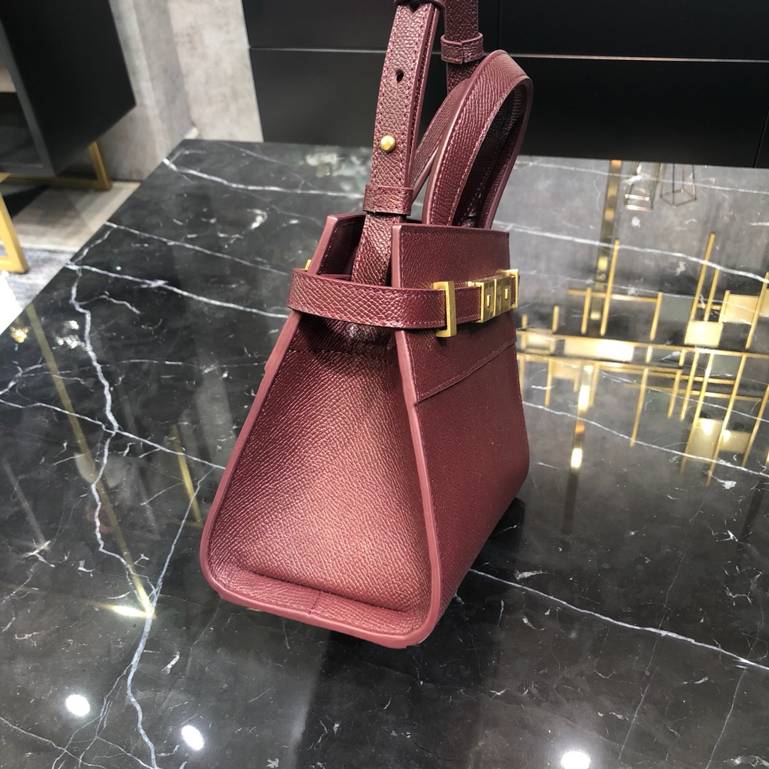 Saint Laurent Manhattan Box Nano Calfskin Shoulder Bag Handbag Dark Red 593741 